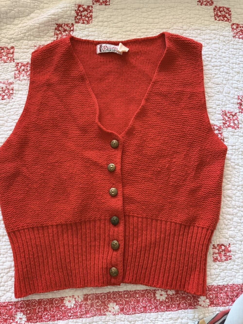 VINTAGE Sweater Women XS Red 60s 70s Cardigan Vest Mid Century